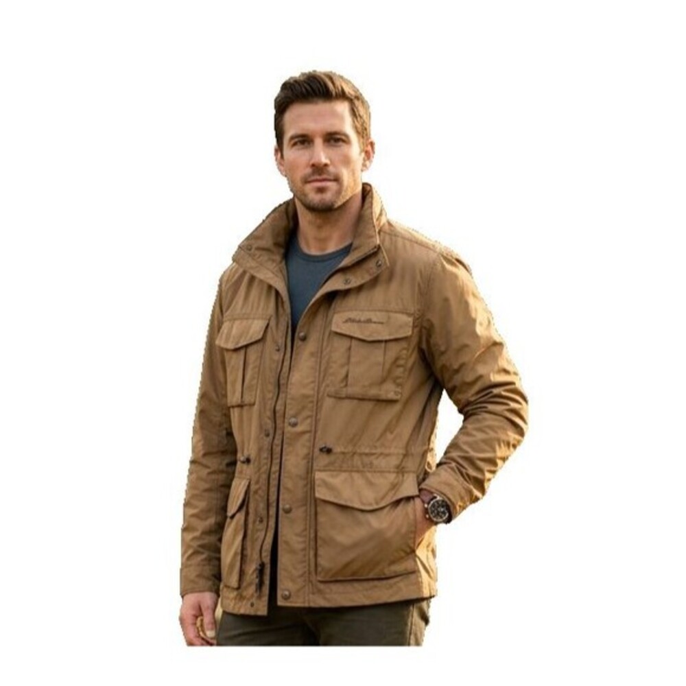 Eddie‎ Bauer Barn Chore Field Coat – Men’s M – Tan Utility Hide-A-Hood Jacket